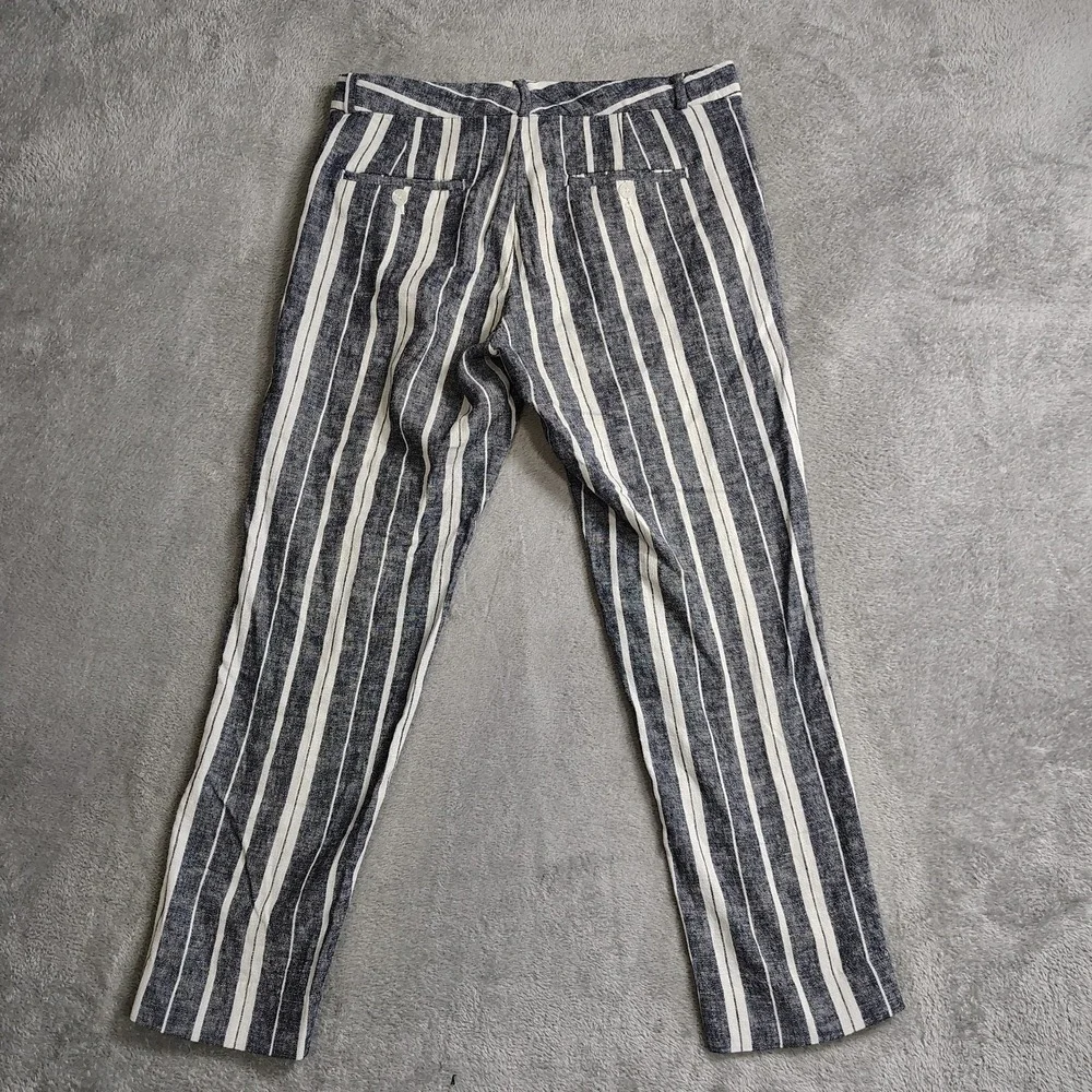 Banana Republic Avery‎ Pants Linen Cotton Stretch Striped Blue White Womens 4
